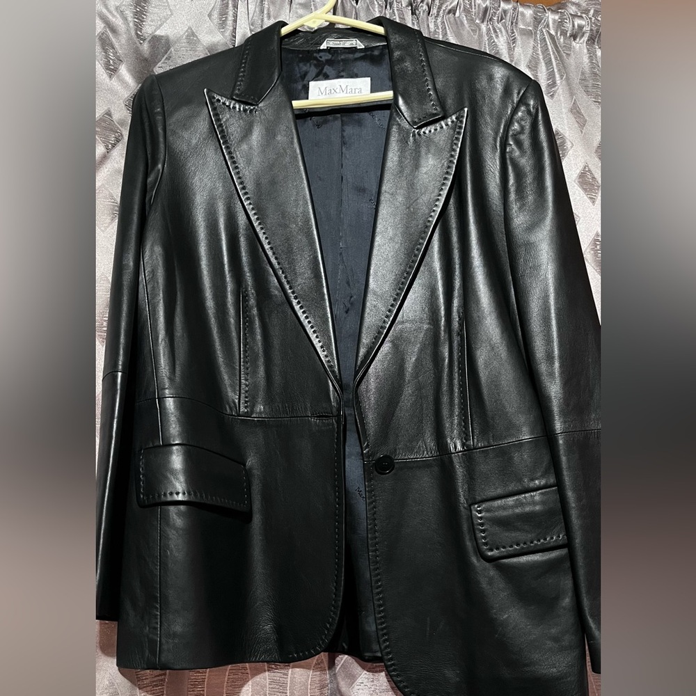 MaxMara Black Leather Blazer